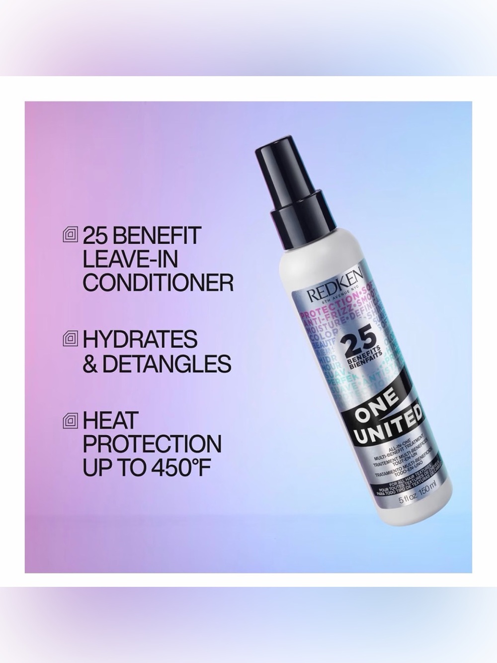 Redken One United Leave-In Conditioner Spray -Heat Protectant & Detangler Spray